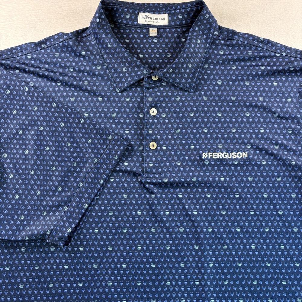 Peter Millar Summer Comfort Mens Polo Shirt Skull AOP Embroidered Ferguson XL